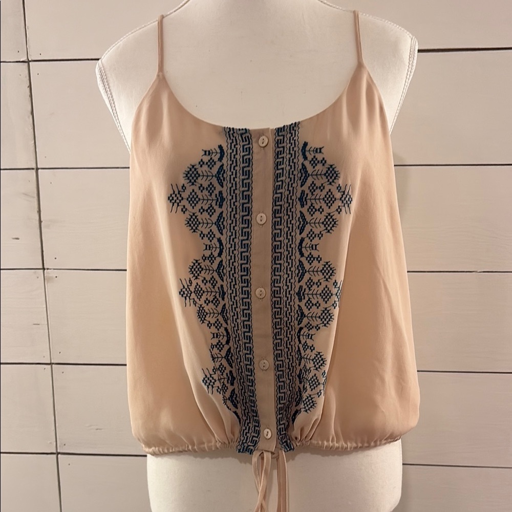 Embroidered Pink and Teal Women's Top